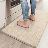 KIMODE Anti Fatigue Kitchen Mat 17.3'x29', Farmhouse Memory Foam Kitchen Floor Mats Non Slip, Waterproof Textilene Kitchen Mat for Floor, Standing Mat for Laundry Office Sink Desk Beige