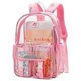 HTWO Clear Backpack Heavy Duty,Transparent Backpacks for Kids,Girls,School,Stadium Approved Events,Cute Bookbag (Pink), Medium