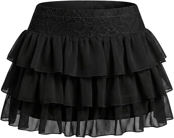 BJhaz Womens Ruffle Mini Skirt with Shorts Layered Cute Pleated Mini Skort