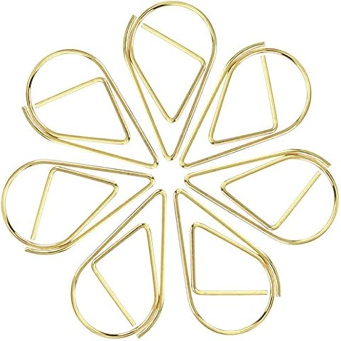 YoungYuan Paperclips Waterdrop Shape Paper Clip Metal Paper Clamps Paper Clip File Note Page Mark Folder For Home Office School Gold Cover