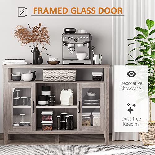 Homcom Farmhouse Sideboard Buffet Cabinet, Coffee Bar Cabinet With Storage Shelves, Kitchen Cabinet With 2 Framed Glass Doors And Anti-Topple, Distressed Gray #TOP5