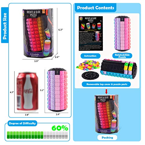 R.y.toys Rotate And Slide Puzzle-Patented Fidget Cube(Restore Order/Create Patterns) 12 Colors,10 Layers-Open Cover For Quick Play,Fidget Toys,Brain Teaser,Sensory Toys,Birthday Gifts #TOP5