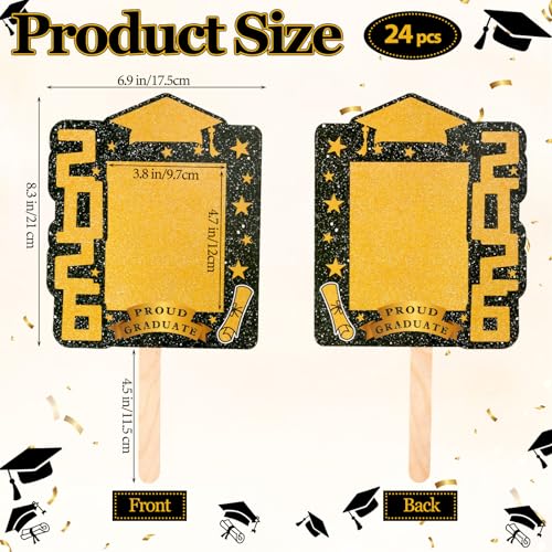 SiliFine 24 Pcs Graduation Fans with Photo 2026, Double Sided Graduation Face Cutouts on a Stick, DIY Cardboard Big Head Cutout Photo Frame for Class of 2026 Grad Party Supplies