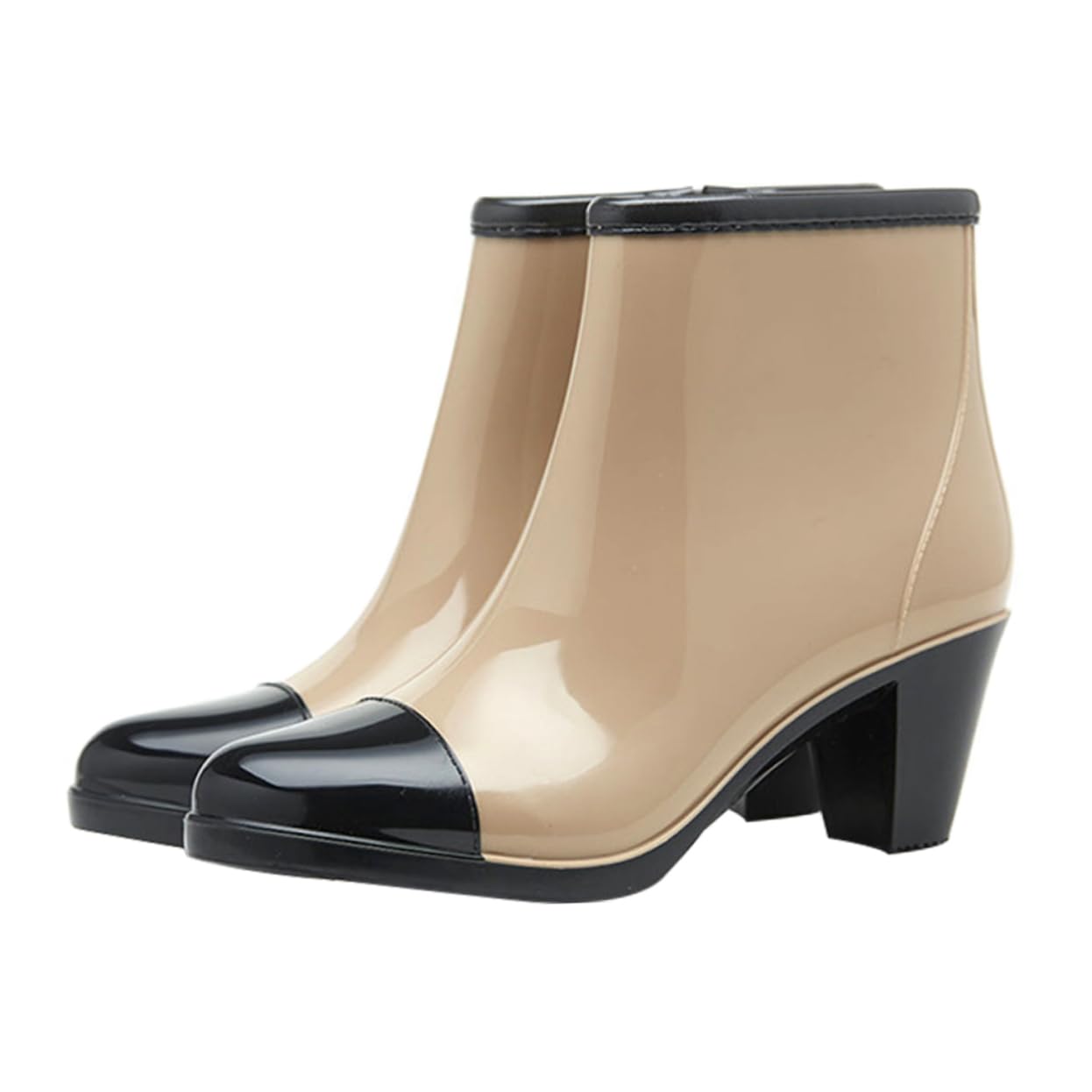 Botas de Lluvia Cortas de Tacón Alto Antideslizantes para Mujer Negro