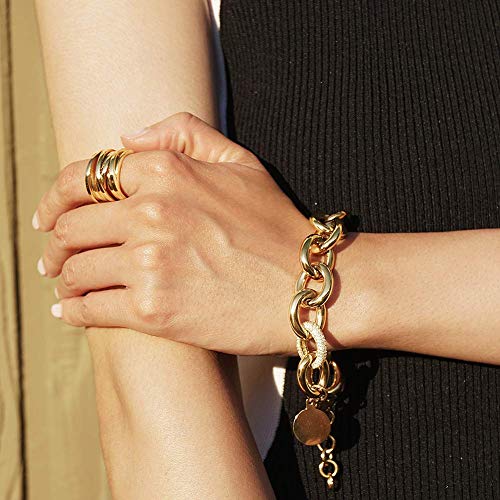 Ciunofor Link Bracelet Designer Brand Inspired Antique Women Jewelry Cable Wirevintage Valentine Wide Cuban Curb Link Bracelet Stainless Steel Adjustable Chain (Gold) #TOP6