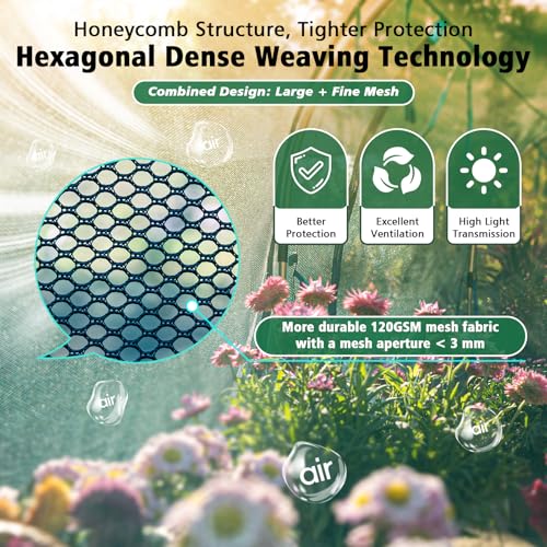 148x49x49inch Crop Cage Portable Tunnel Plant Netting Cover Tomato Netting, 4 Roll-Up Zipper Door Garden Cage, Bug Netting Cover for Vegetables & Fruits, Durable Raised Garden Bed Covers by GrowNett - Image 2