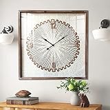 Keqam Large Farmhouse Wall Clock, Glass Cover Rustic Clock，Square Silent Non-Ticking Battery Operat