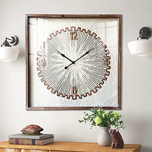 Keqam Large Farmhouse Wall Clock, Glass Cover Rustic Clock，Square Silent Non-Ticking Battery Operated Wall Clocks For Living Room/Home/Kitchen/Bedroom/Office/School Decor (24 Inch) #TOP8