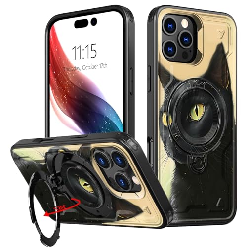 GYSYSQSH for iPhone 14 Pro Max Case with Stand for Women Men Ring Holder Adjustable Kickstand Drop Protection Heavy Duty Shockproof Phone Cover for iPhone 14 Pro Max 6.7" 2022, Black Cat