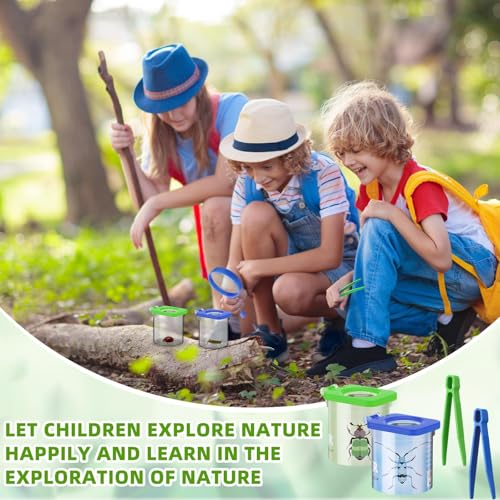 Image of Halloscume 48 Pack Insect Bug Viewer Kit for Kids with Tweezers Explorer Outdoor Set Bug Catcher Containers for Insects Magnifying Box Observation Kit for Science Nature Exploration Collecting