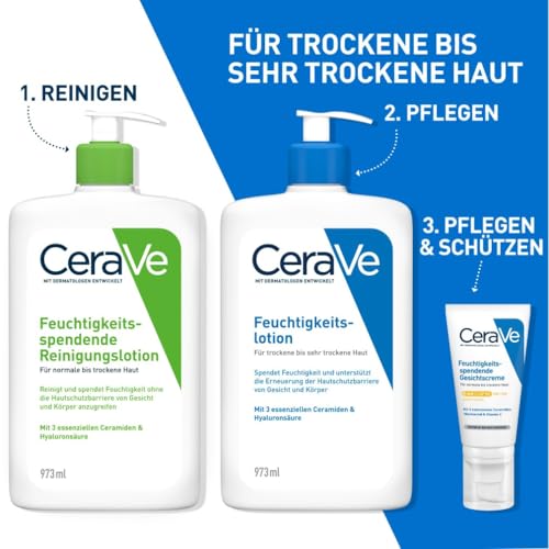 CeraVe Feuchtigkeitsspendende Reinigungslotion für Gesicht und Körper, Sanft reinigend ohne Schaum, Für normale bis trockene Haut, Mit Hyaluron und 3 essenziellen Ceramiden, 1 l