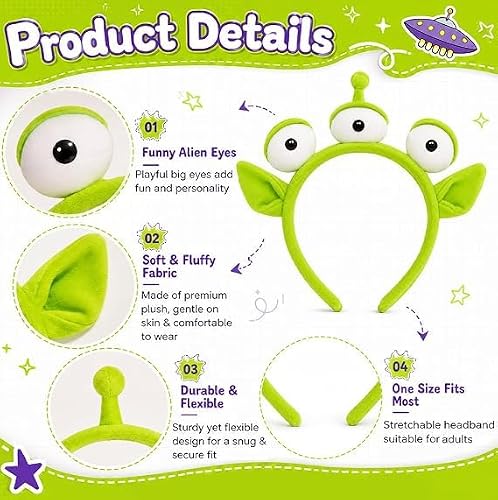 UCLEVER Lot de 2 bandeaux en peluche à trois yeux pour Halloween Vert – vue 2