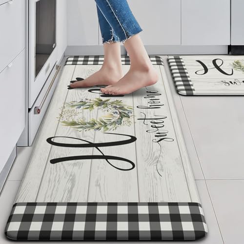 MAYHMYO Black White Checkered Kitchen Mats for Floor,Anti Fatigue Cushioned by MAYHMYO - Used condition - US$25.80