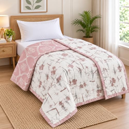 Image of Amazon Brand - Umi AC Dohar Blanket for Single Bed | 100% Cotton 160 TC | Soft Lightweight Three Layer Quilt | 57x87 Inches | Beautiful Elegant Design