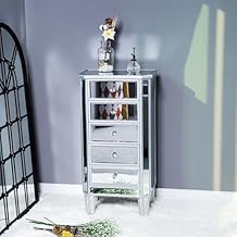 Bonnlo Mirrored Dresser 5 Mirror Drawers, Mirror Chest of Drawers, Glass Dresser Mirror, Glass Chest, Mirrored Nightstand Tall for Living Room, Silver