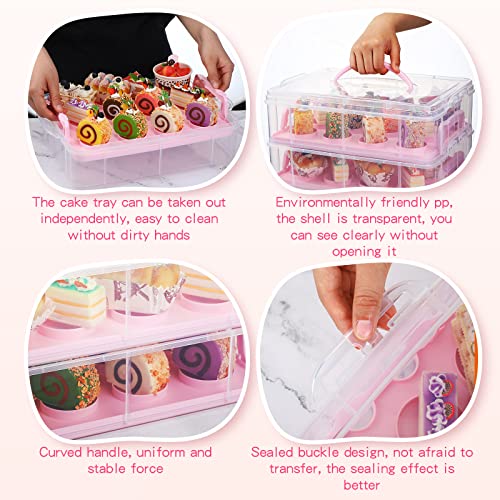 Bokon 2 Pcs Cupcake Carriers For 72 Cupcakes, Plastic Cupcake Holder With Lid And Handle, Reusable Portable 3 Tier Stacking Cupcake Storage Dessert Travel Container For Cookie, Muffin Or Cake Carrier #TOP5