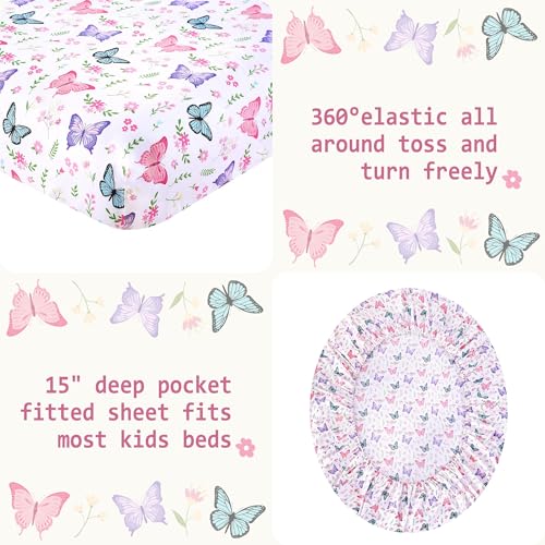 Softan Kids Full Size Bed Sheets, 4-Piece, Deep Pocket, Butterfly Flower by softan - Image 6