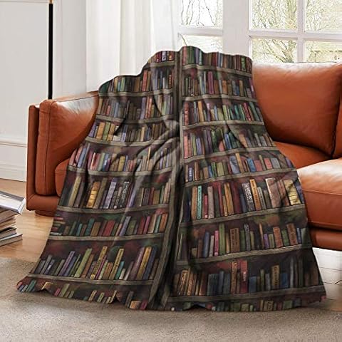 Plush Fluffy Throw Blanket Vintage Library Bookshelf Bookcase Book Bed Blanket for Boys Girls Teens Smooth Soft Flannel Blanket for Sofa Chair Office Travel Camping Outdoor Home Decor 50"x60" Cover