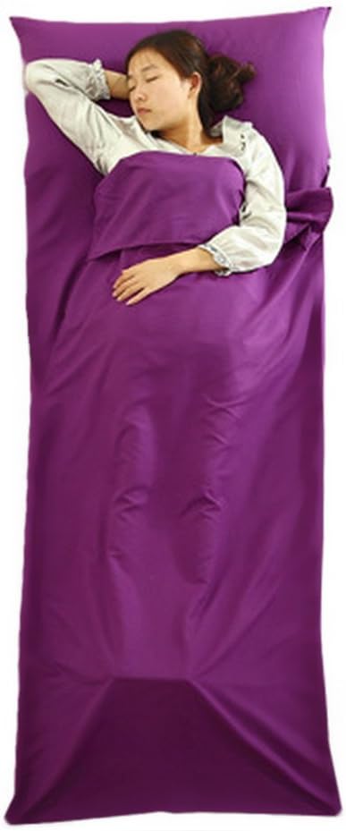 Holidayli Lightweight Envelop Sleeping Bag Liner, Warm Roomy Cotton Comfortable Sheet Sleeping Liner for Travel, Camping, Hostels, Picnic, Planes,Trains (Purple)