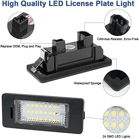 URAQT LED Number Plate Light, 2 Pcs Error Free License Plate Lamp Taillight, 12V White 6000K Water Proof Rear License Plate Lamps for BMW E39 E60 E82 E90 E92 E93 M3 E39 E60 E70 X5 E60 E61 M5 E88
