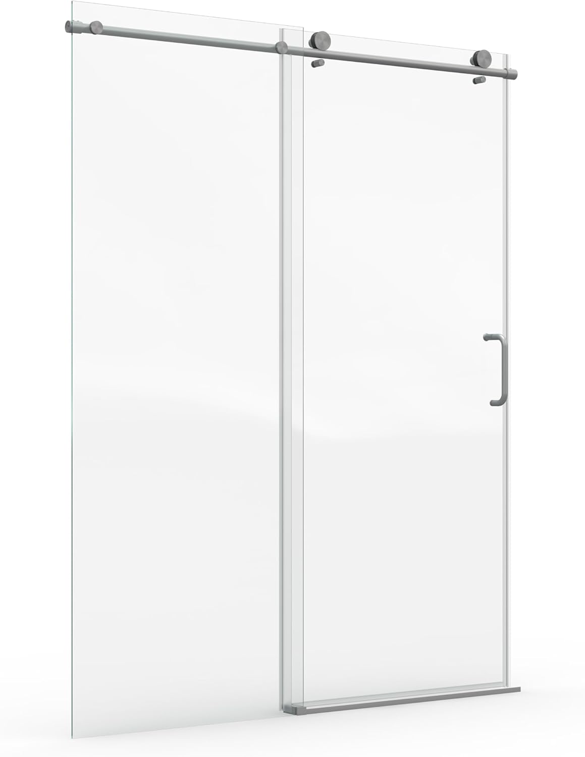 Single Sliding Shower Door 56-60" W x 76" H - Frameless Tempered Glass with Explosion-Proof Film, Brushed Nickel SGCC 1/4" Clear Bypass Door for Bathroom, Waterproof & Easy Install‌