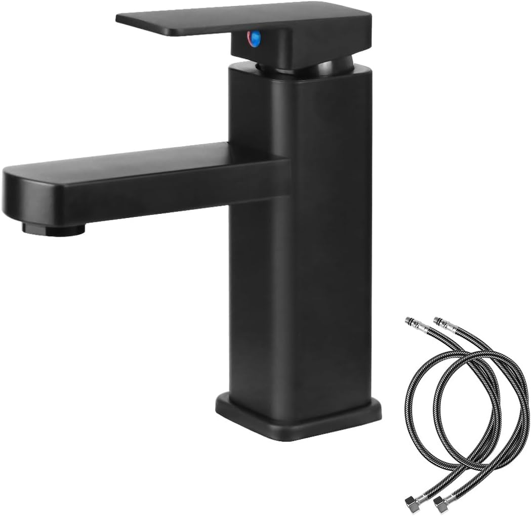 Robinet Salle Bain Noir, Mitigeur Lavabo en Alliage avec L'eau Froide et Chaude Disponible, Robinet Lavabo avec Deux Tuyaux, pour Les Toilettes, La Salle de Bain (C)
