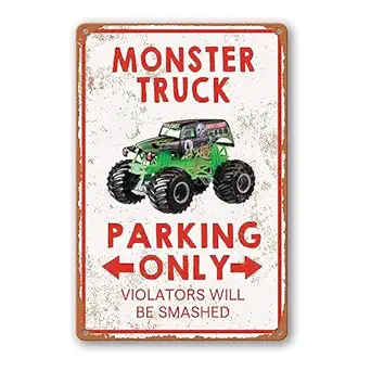 Monster Truck Room Decor For Boys Monster Jam Bedroom Sign Boy Birthday Decorations Party Supplies Vintage Metal Tin Signs Monster Truck Parking Only Violators Will Be Smashed Wall Decor Room Door Accessories For Kids Monster Truck Poster Gifts 8 X 12 Inch