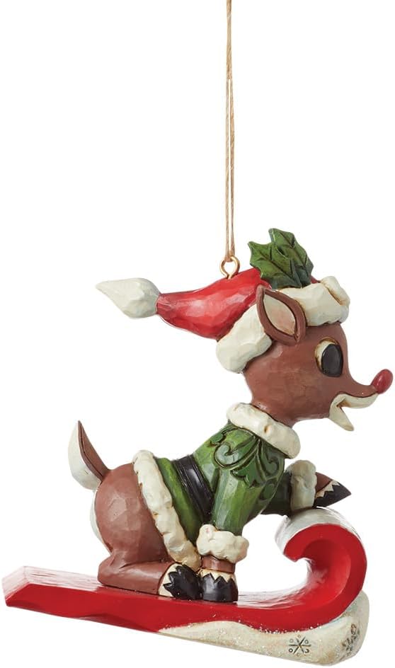 Enesco Rudolph Traditions by Jim Shore Reindeer Riding on Sled 2024 Dated Hanging Ornament, 3.54 Inch, Multicolor