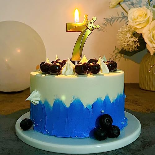 Number 7 Birthday Candle 3D Crown Designed Cake Topper Decorations For Seven Year Old Happy Birthday Candles Anniversaries (Crown-7, Gold) #TOP5