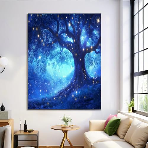Frameless Dark Blue Fantasy Fairy Tale Wall Art for Living