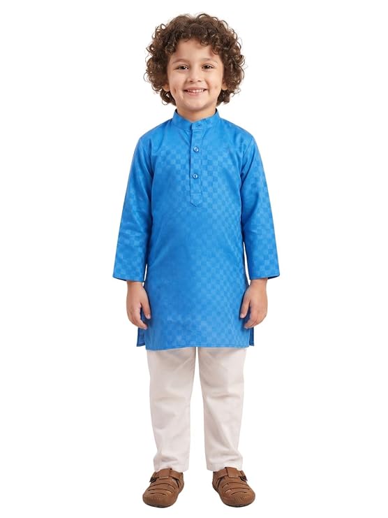 AJ DEZINES Boys Cotton Full Sleeve Printed Kurta Pajama Set for Kids - Ethnic wear Special Occasion & Traditional Outfit Boys Kurta Pyjama Set - Regular Fit