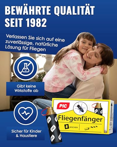 PIC Fliegenfänger 16x – Fliegenfalle Innenbereich ohne Chemie – Fliegenfänger Klebestreifen & Fliegenband – Fliegenfalle Klebefalle gegen Fliegen in der Wohnung – ohne Einsatz von Fliegenspray