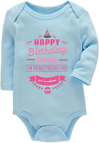 Funny Print Letters Rompers Newborn Infant Bodysuit Baby Kids Long Sleeves Rompers Happly Birthday Daddy 12-18MonthsBule
