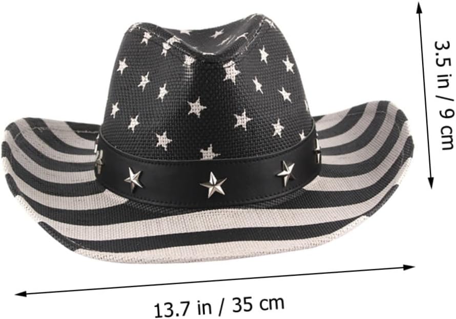 Alipis American Flag Cowboy Hat Straw Western Cowgirl Hat Unisex Summer Multi-Functional 4th of July Black Stripe