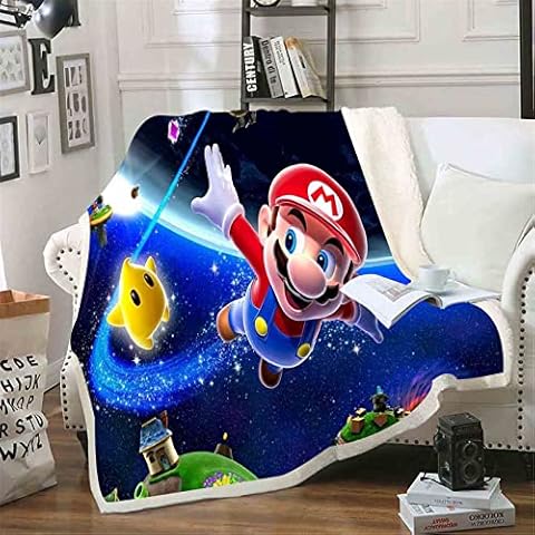 Doiicoon Mario Cuddly Blanket, Cartoon Cuddly Blanket Children's Baby Blanket Fleece Blanket Sherpa Sofa Throw Blanket Bedspread, Mario Fleece Blanket (13.100 x 140 cm) Cover