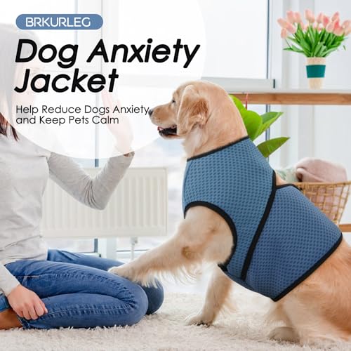 Image of BRKURLEG Dog Anxiety Shirt, Adjustable Anxiety Vest Jacket for Small Medium Large Dogs,Dog Calming Shirt for Thunderstorms, Fireworks, Training & Separation Relief, Lakeblue, L