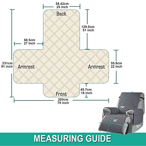 Raprap Waterproof Recliner Chair Cover, Sofa Coves With 6 Side Pockets, Anti-Fouling 1 Seats Armchair Non-Slip Protectors For Adjustable Tightening Straps, Grey (RAPRAP02) - 6