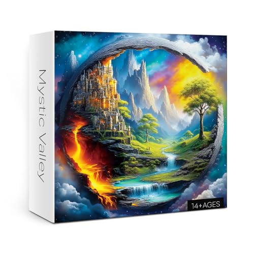 Fantasy Valley Puzzle for Adults 1000 Pieces, Colorful Nature Landscape Jigsaw Puzzle, Castle Tree River Puzzle