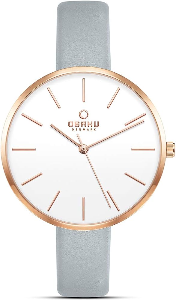 Obaku Womens Classic and Modern Dress Watch with Stainless Steel Mesh Band in Black, Blue, Silver, Gold and Rose Gold or Leather Band in Blue and Pink | Scratch & Water Resistant | 36MM 3-Handed Watch