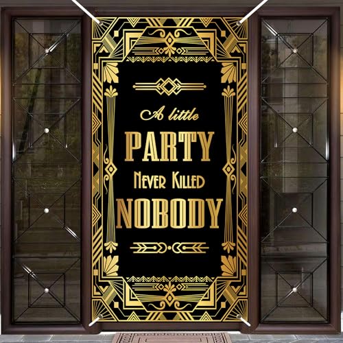 Avezano Roaring 20s Party Decorations Roaring 20s Door Cover Banner 1920s Party Decorations Retro Jazz Party Banner Speakeasy Decor
