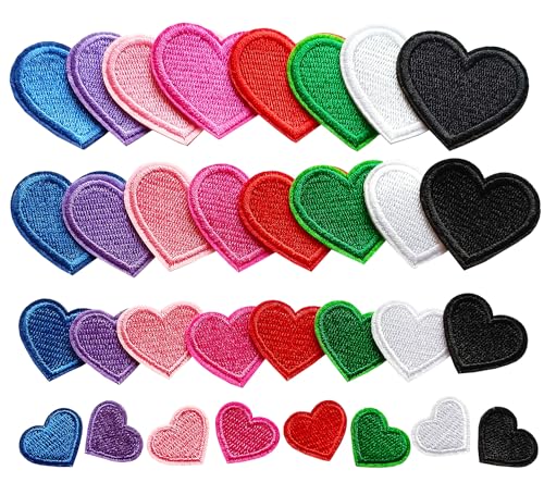 Zlettery 32pcs Multicolor Heart Shape Iron on Patches, Heart Embroidered Patches for Clothing, Jackets, Hats,Backpacks, Jeans