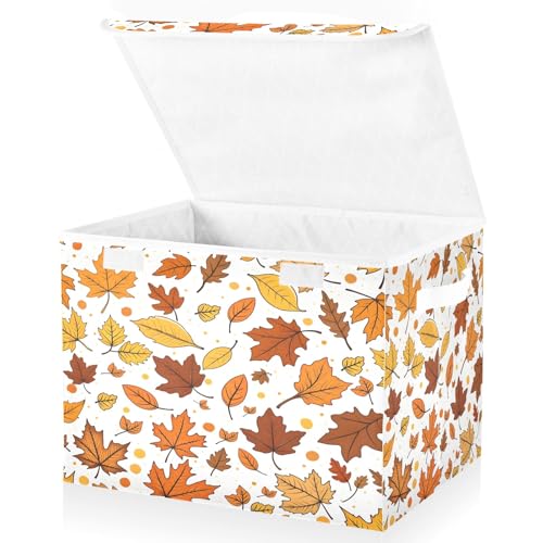 Bolaz Storage Bins with Lids and Handles,Maple Leaf Pattern Storage Box Basket with Cover Collapsible Organizer Containers for Home Closet, Shelves