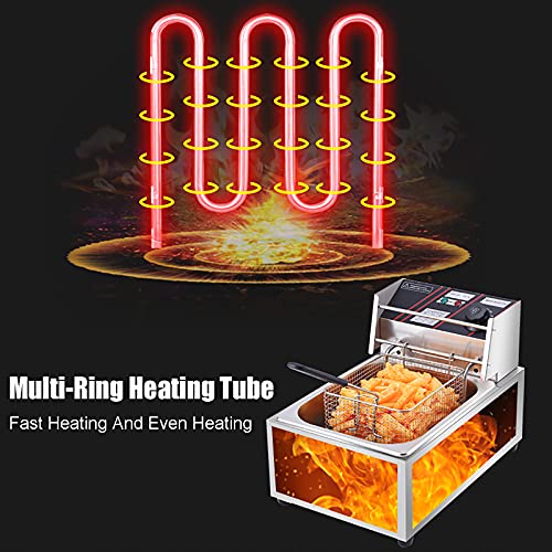 10L/20L Commercial Fryer, Electric Fryer Thicken Stainless Steel Fryer Single Fat Tank with Lid and Frying Basket, Adjustable Temperature, Easy to Clean,