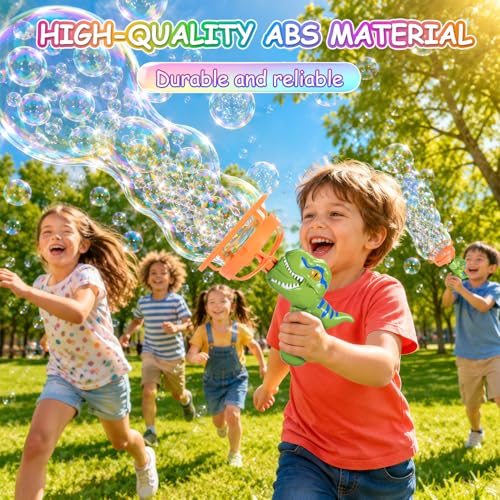 Dinosaur Shaped Bubble Gun for Kids - Blows Over 1000 Bubbles per Minute & Creates Giant Bubbles, Birthday, Christmas & Easter Gift for Boys & Girls Ages 3-9 (Green) — view 5