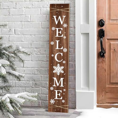 Merry Christmas Snowflakes Welcome Porch Sign Decor Wooden Hangin...