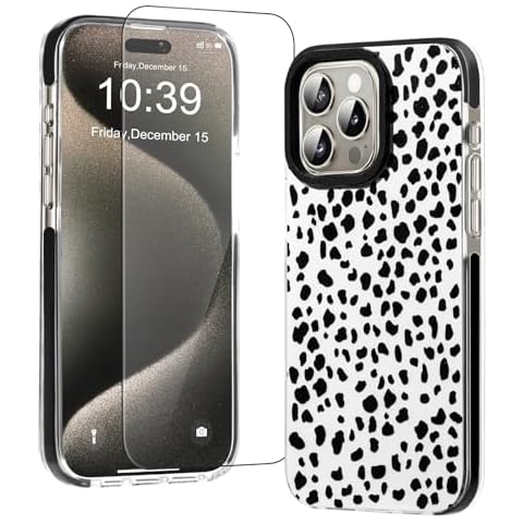 Switdo Cute Designed for iPhone 15 Pro Case with Screen Protector,Girl Women Cute Girly Slim Soft Shockproof Protective Phone Case for iPhone 15 Pro 6.1 inch,Women Leopard Cover