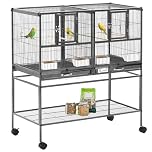 PawHut Large Bird Cage Parrot Cage with Divider, Slide Tray for Finch Canaries Parakeets Cockatiels, 95 x 45.5 x 102 cm