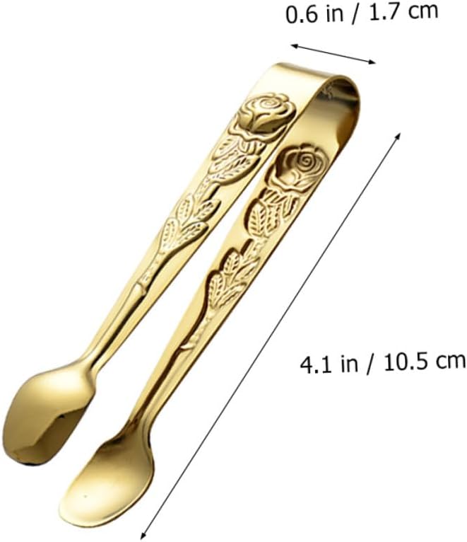 Generic 2pcs Stainless Steel Food Clips with Rose Pattern Ice Cube and Sugar Tongs for Home Restaurant Tea Party Wedding and Hotel Serving