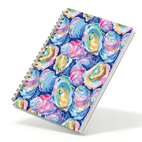 sdfkmlcdl Coastal Beach Oyster Shell Spiral Notebook, Preppy Coastal Oyster Journal for Women, Beach Lover Gifts, Vibrant Colorful Abstract Marine Biology Hardcover Journal, 5.5x8.3