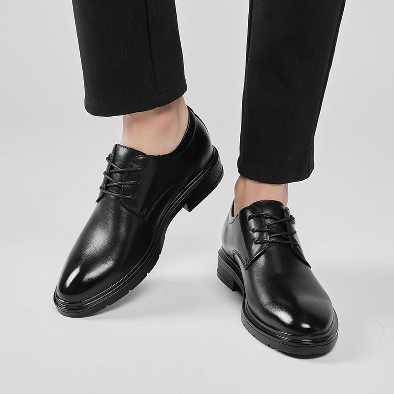 Oxford Formal Shoes for Men Lace Up Solid Color Round Toe Leather Height Increasing Elevator 2.3in Derby Shoes Rubber Sole Block Heel Slip Resistant4